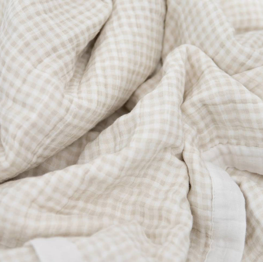 Cotton Muslin Baby Blanket - Tan Gingham