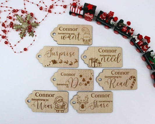 Gift Tags: Want . Need . Wear . Read . Do . Share . Surprise . Set of 7