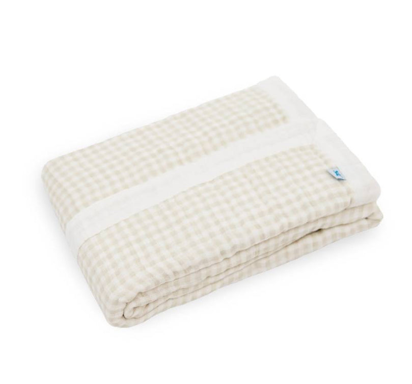 Cotton Muslin Baby Blanket - Tan Gingham