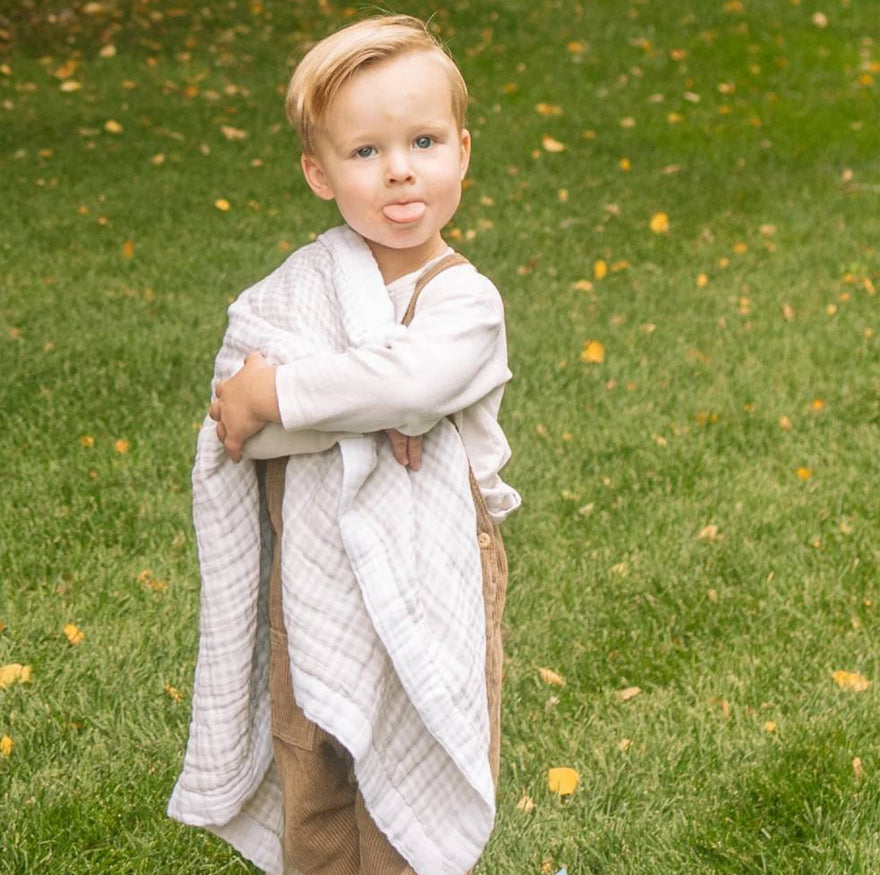 Cotton Muslin Baby Blanket - Tan Gingham